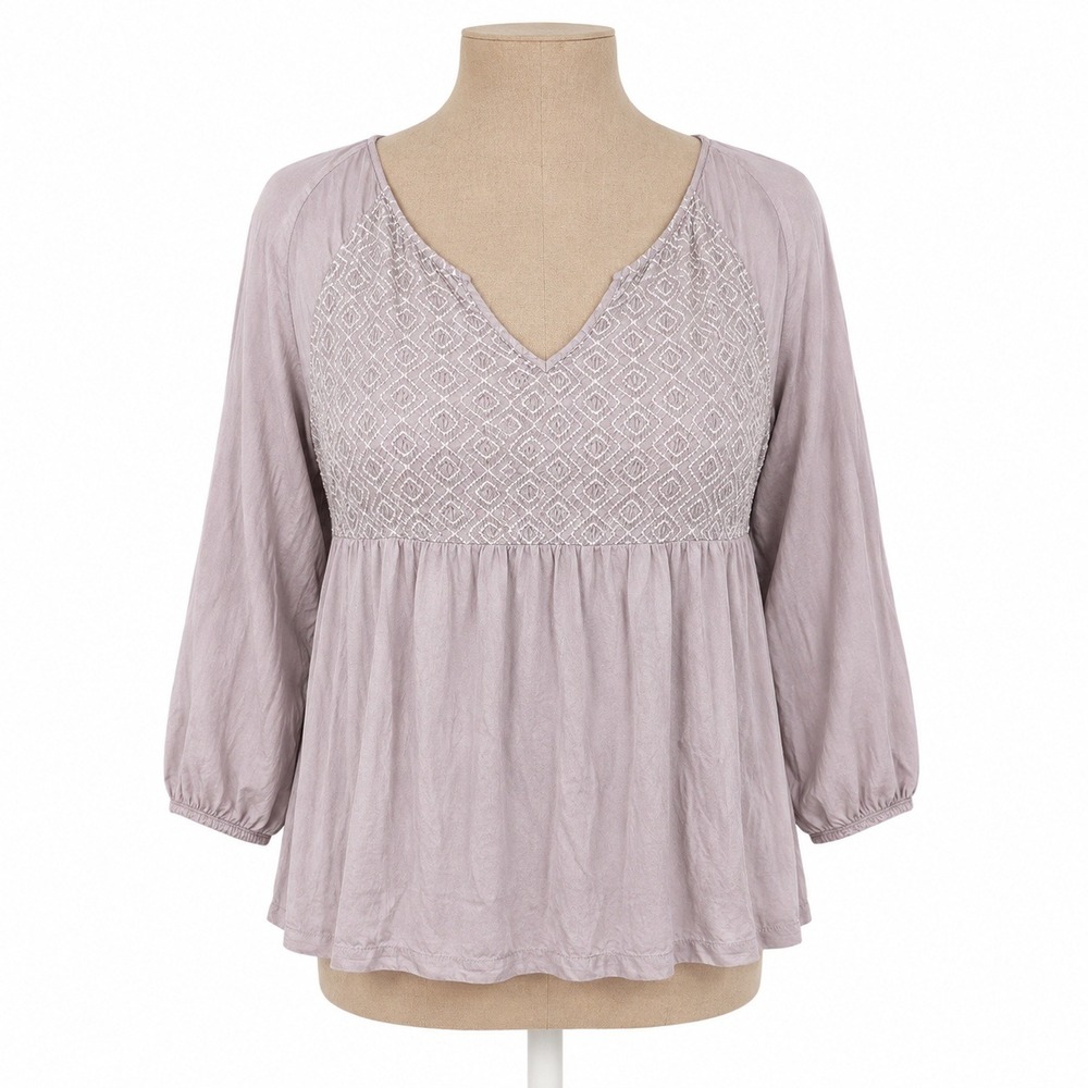Y2K Boden Embroidered Babydoll Top Size 12 Purple Preppy Boho Indie Coquette